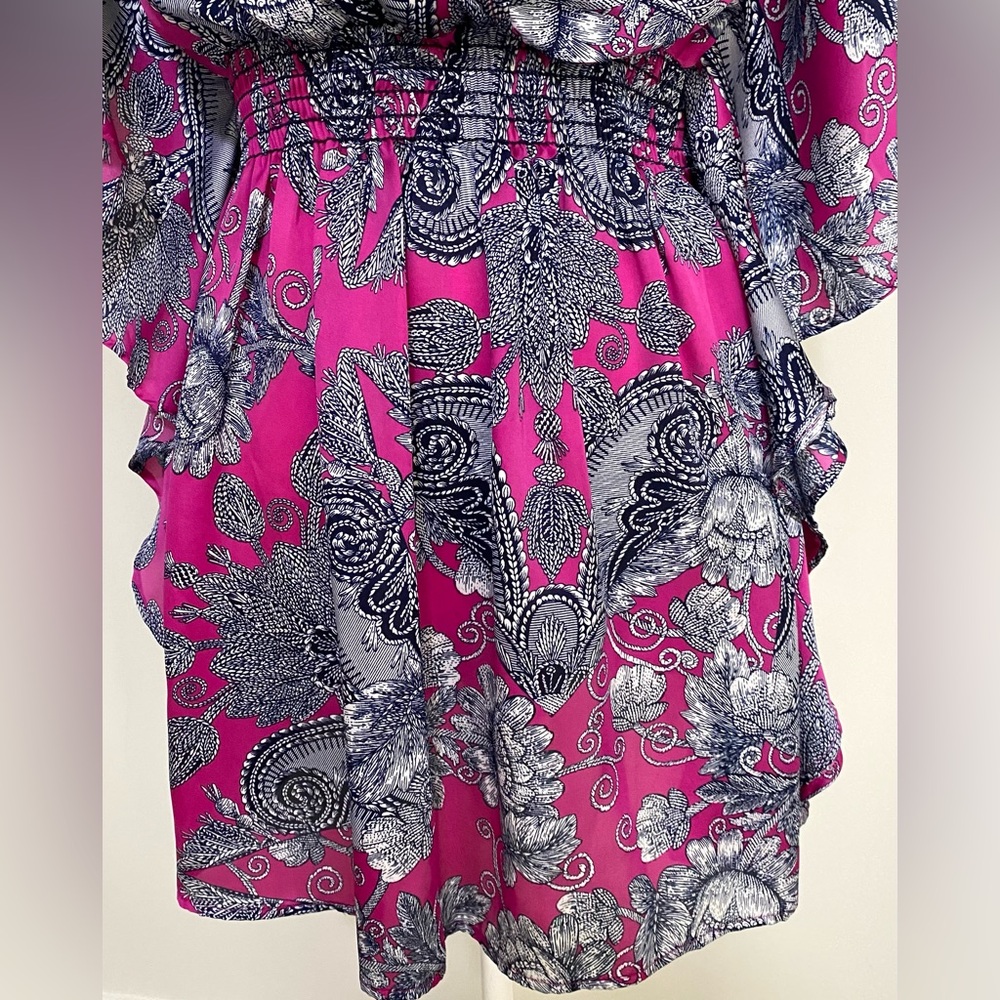 Freshine Womens M Purple Floral Paisley Satin Tunic Top Boho Eclectic Whimsigoth - Picture 3 of 13